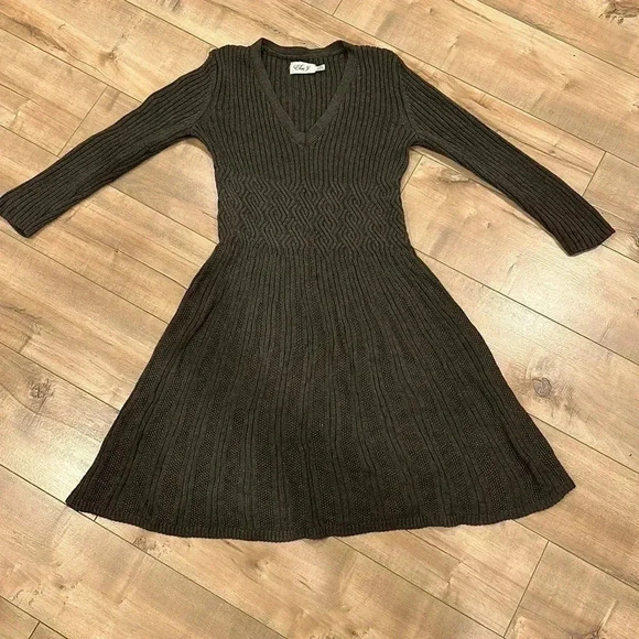 Eliza J Fit and Flare Cable Knit Ribbed Sweater Dress Gray Sz S - Picture 5 of 12
